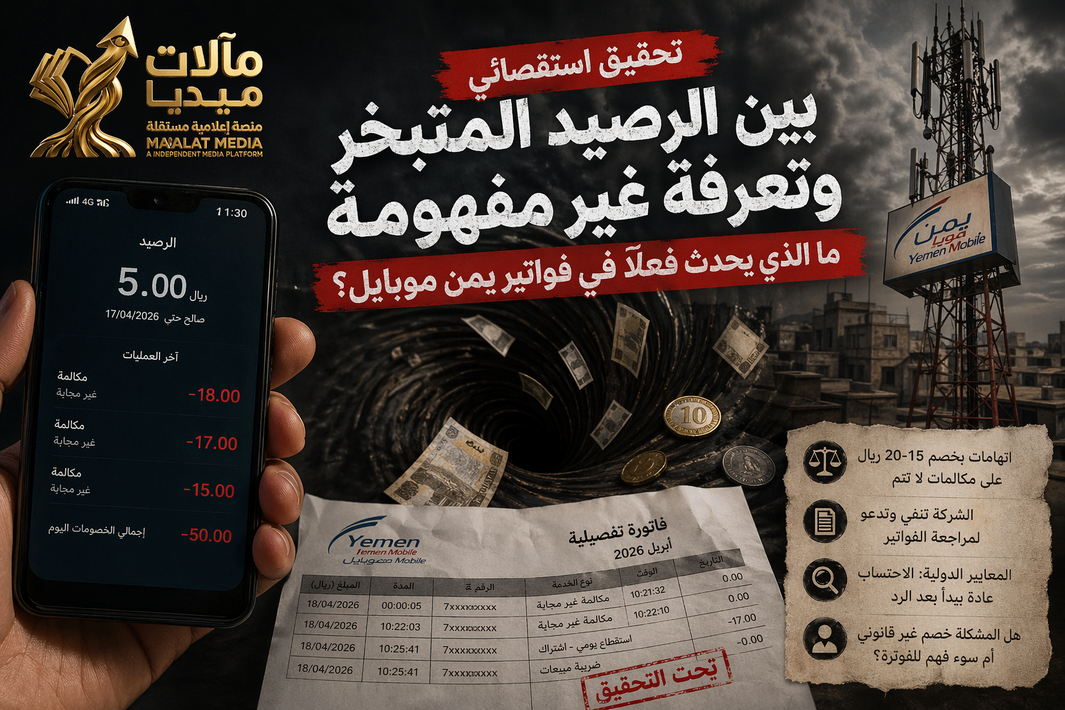 بين الرصيد المتبخر وتعرفة غير مفهومة: تحقيق في جدل خصومات يمن موبايل